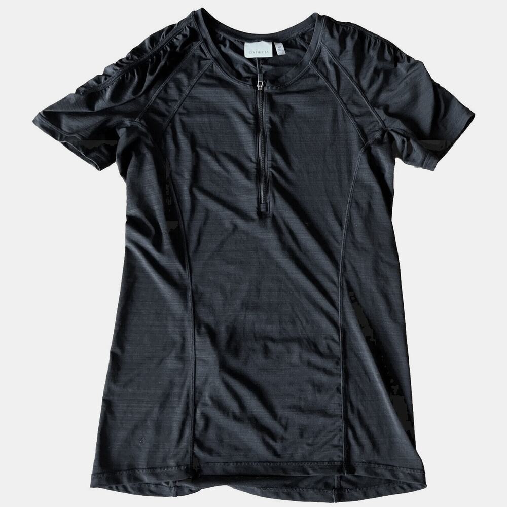 Athleta Pacifica Short Sleeve Top M-TALL Black UPF 50 + Back zip pocket Athletic